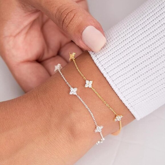 14K Gold Plated Clover Stackable Link Chain Ring Bracelet Hand Chain for Women - Picture 8 of 9